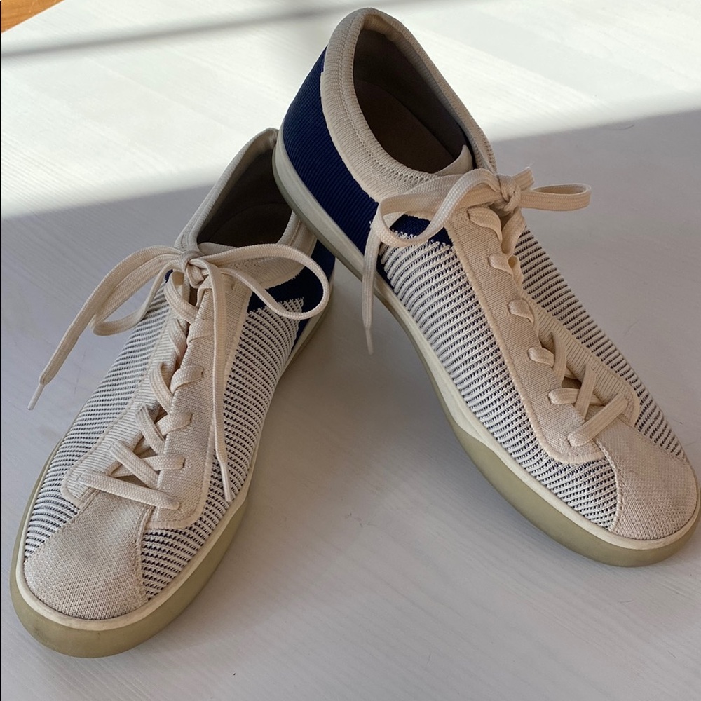 Rothy's Cream and Blue Sneakers with Breathable Design